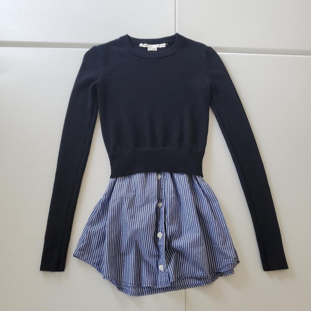 Veronica Beard Sweater  Womens XS Merino Wool Button Pullover Knit Striped